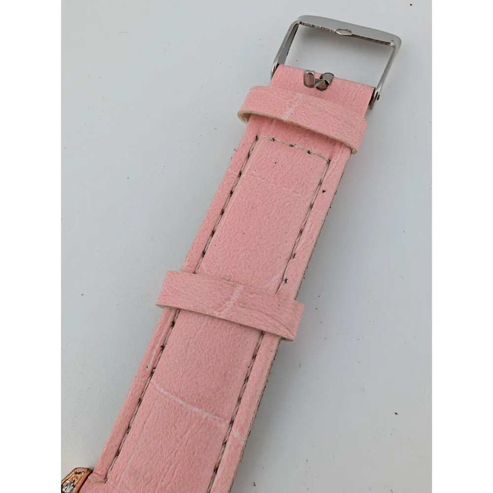 Women's Quartz Watch 32mm Rose Gold Case Rhinestones Pink Band- New Battery